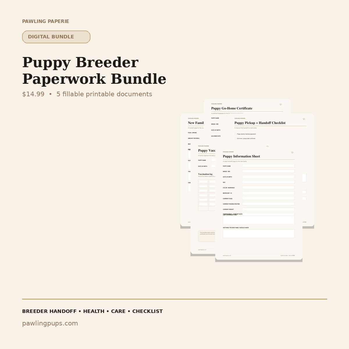 Pawling Paperie digital puppy paperwork collection