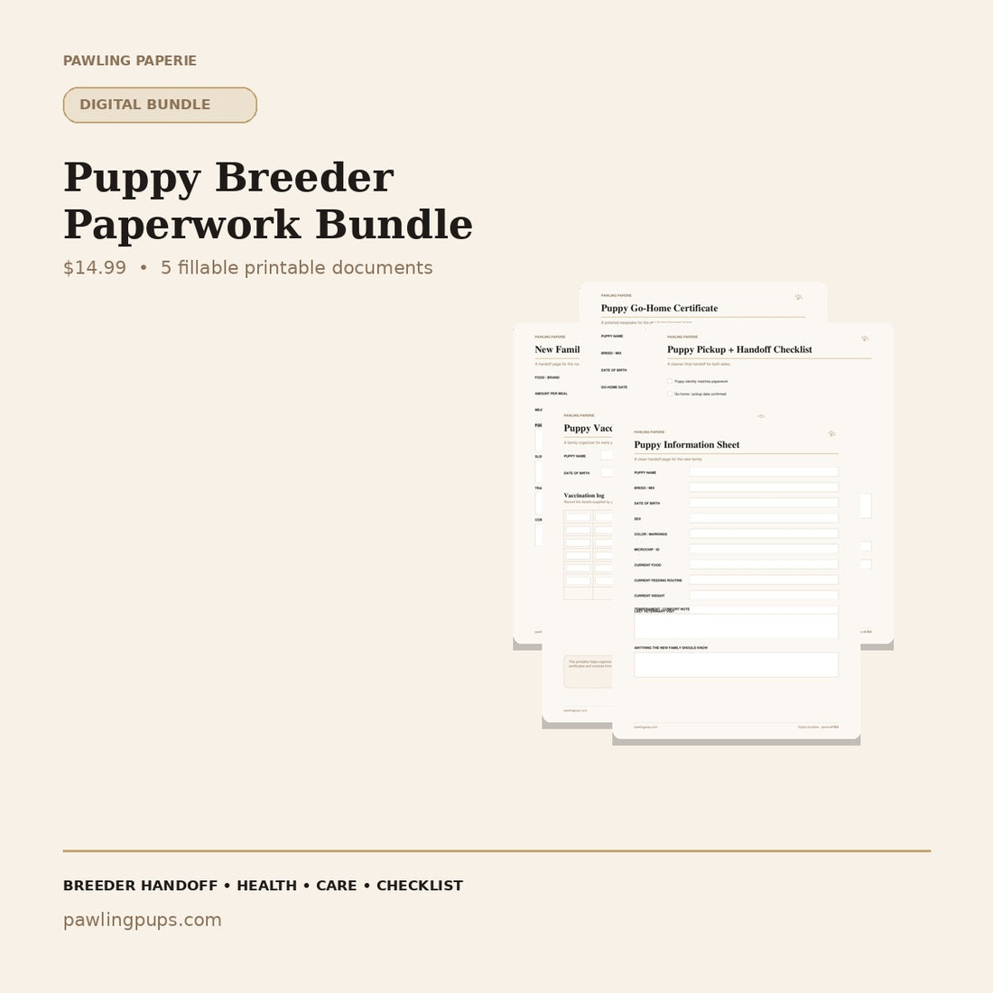 Pawling Paperie™ Breeder Handoff Paperwork Bundle™