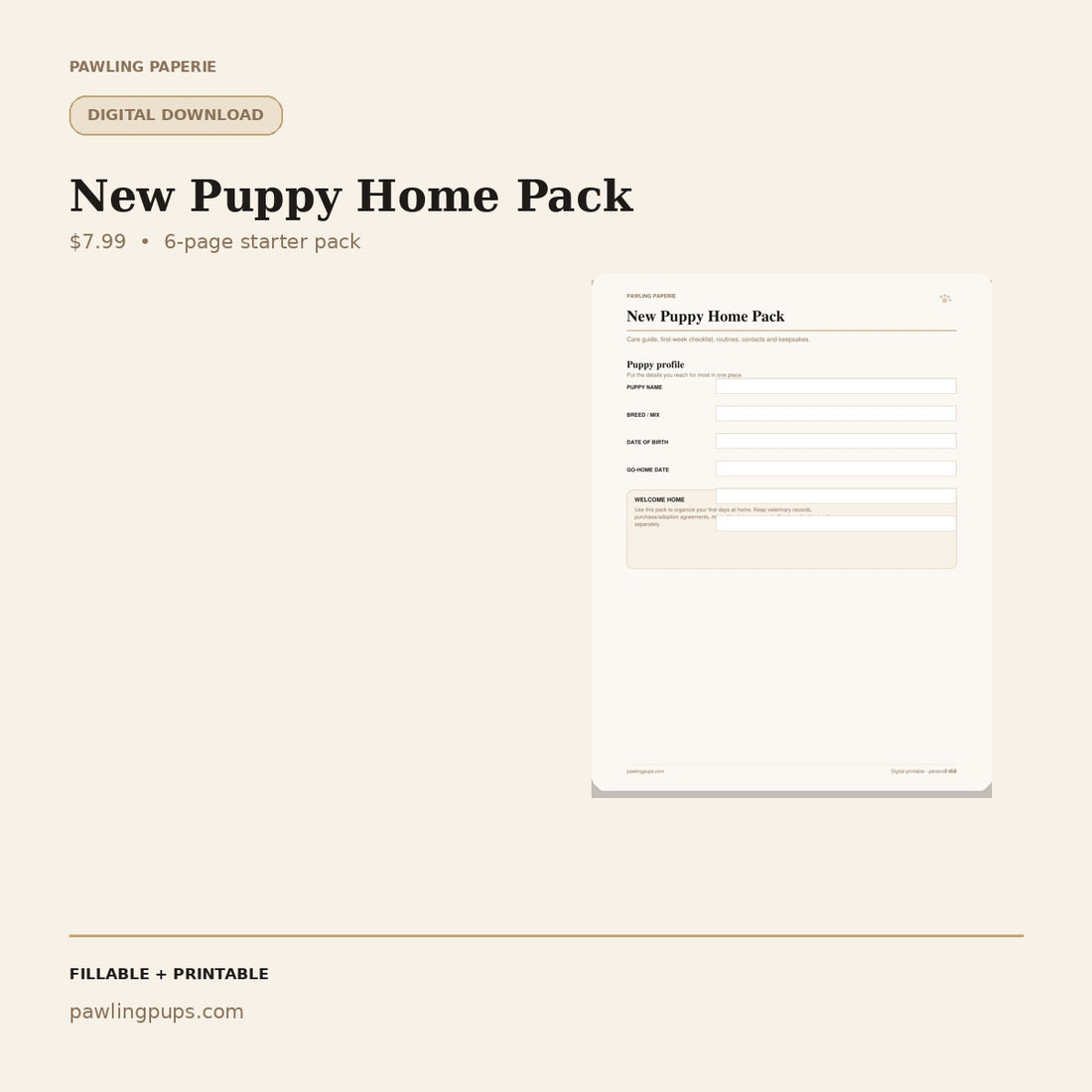 Pawling Paperie™ Welcome Home Puppy Pack™