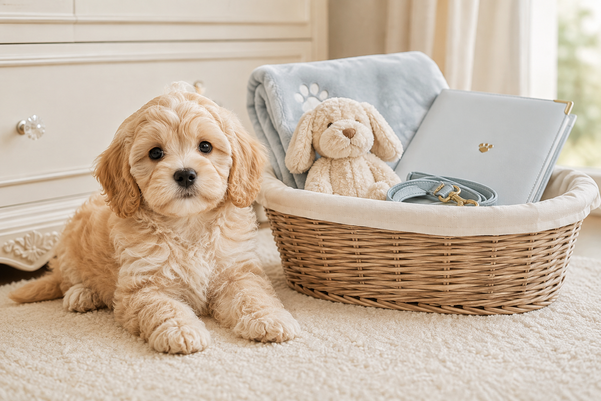 Tiny Mini Cavapoo boy promotional card