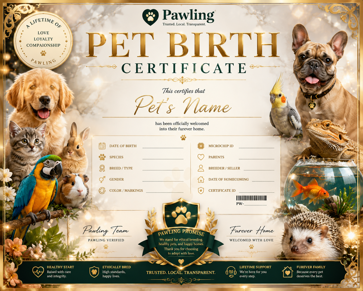 Glamorous Pawling pet birth certificate